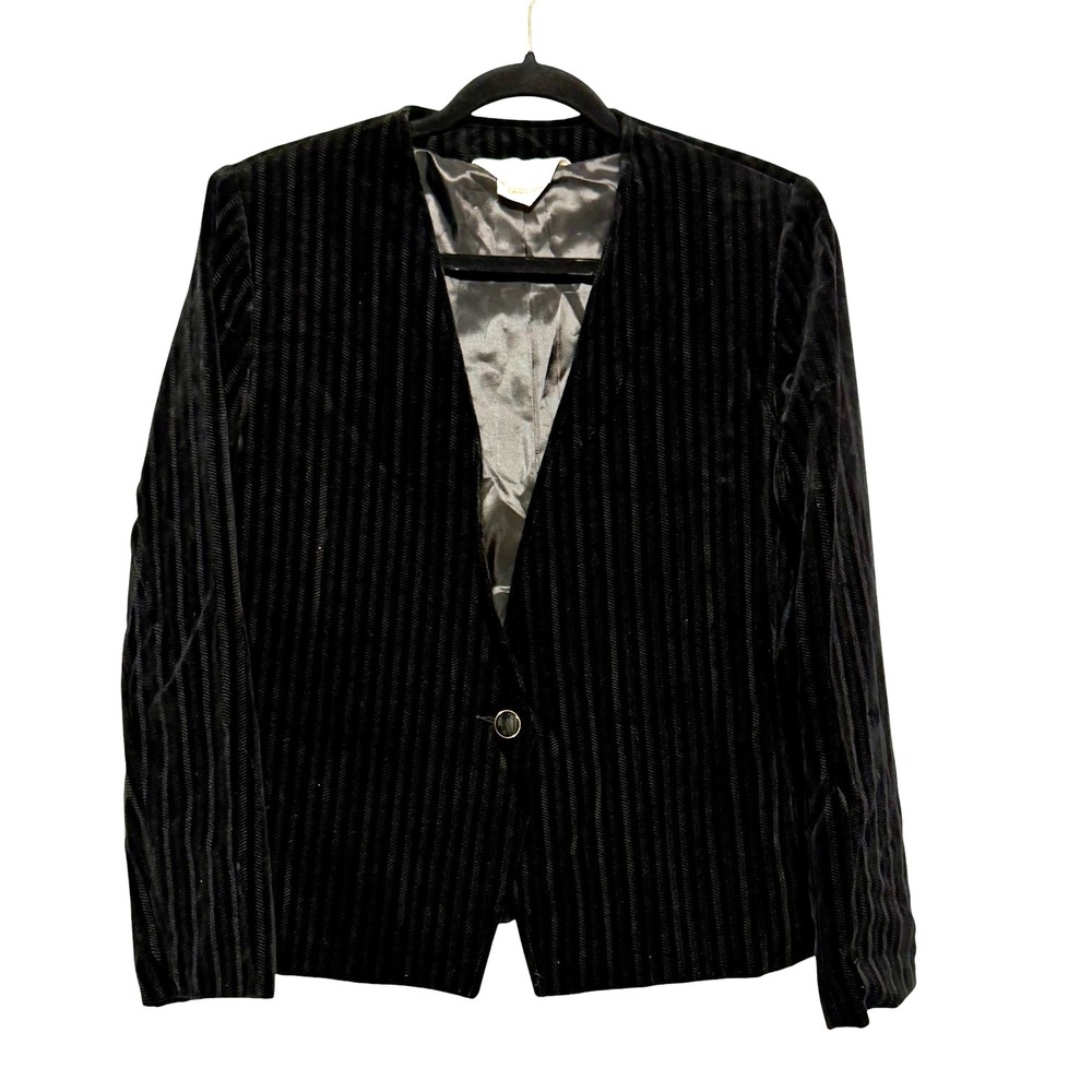 Vtg‎ TanJay Velvet Pinstripe Blazer Womens Size 10 Gothic Elegance Dark Academia